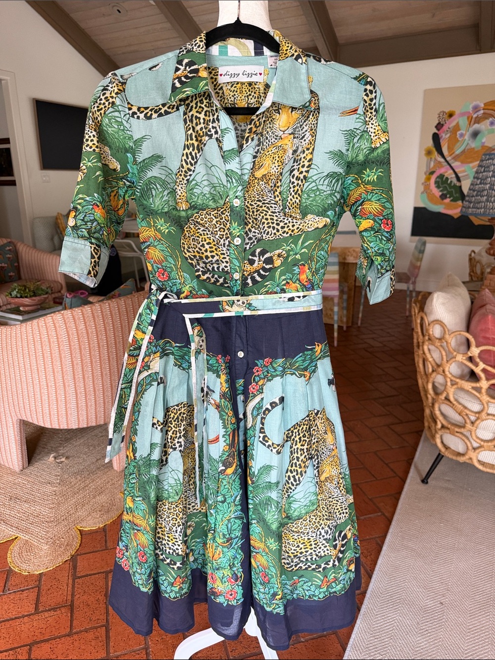 Dizzy Lizzie - Women’s Mrs Maisel Green Leopard Safari  Dress - Size: XS
